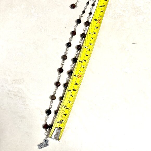 Genuine Dark Brown Agate Necklace, Natural Gemstone & Cat Person Paw Print Charm - Picture 12 of 14